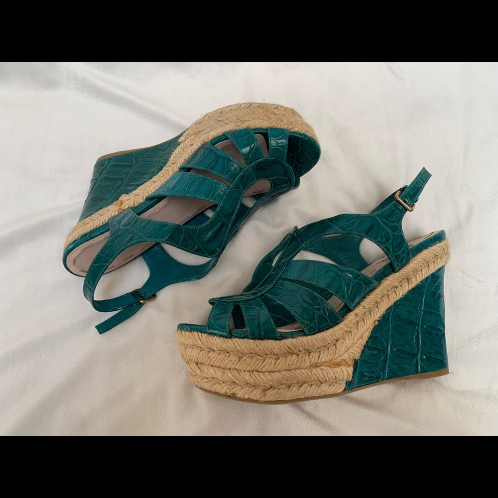 Miu miu turquoise croc print espadrille wedges. Size 37.